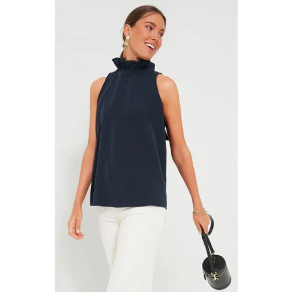 Tuckernuck Navy Mason Top Sleeveless Bow Tie Back Flowy Lightweight Blouse, XL - Picture 6 of 10